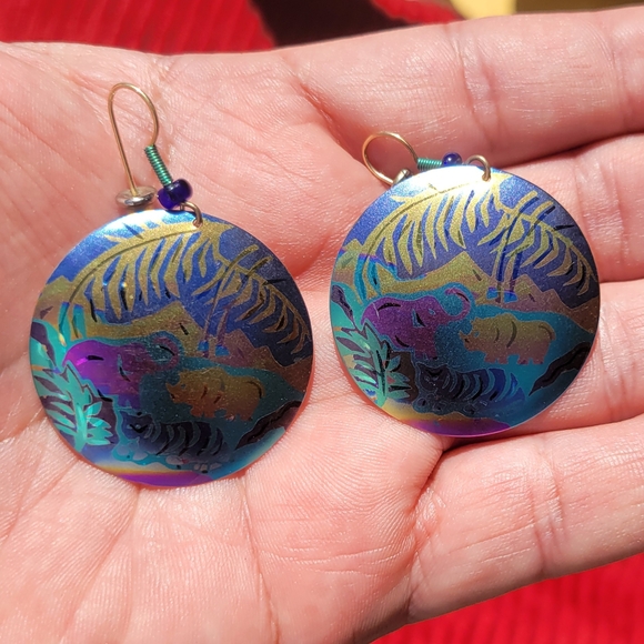 Vintage Holly Yashi Round Dangle Wild Safari Earings - Picture 2 of 6